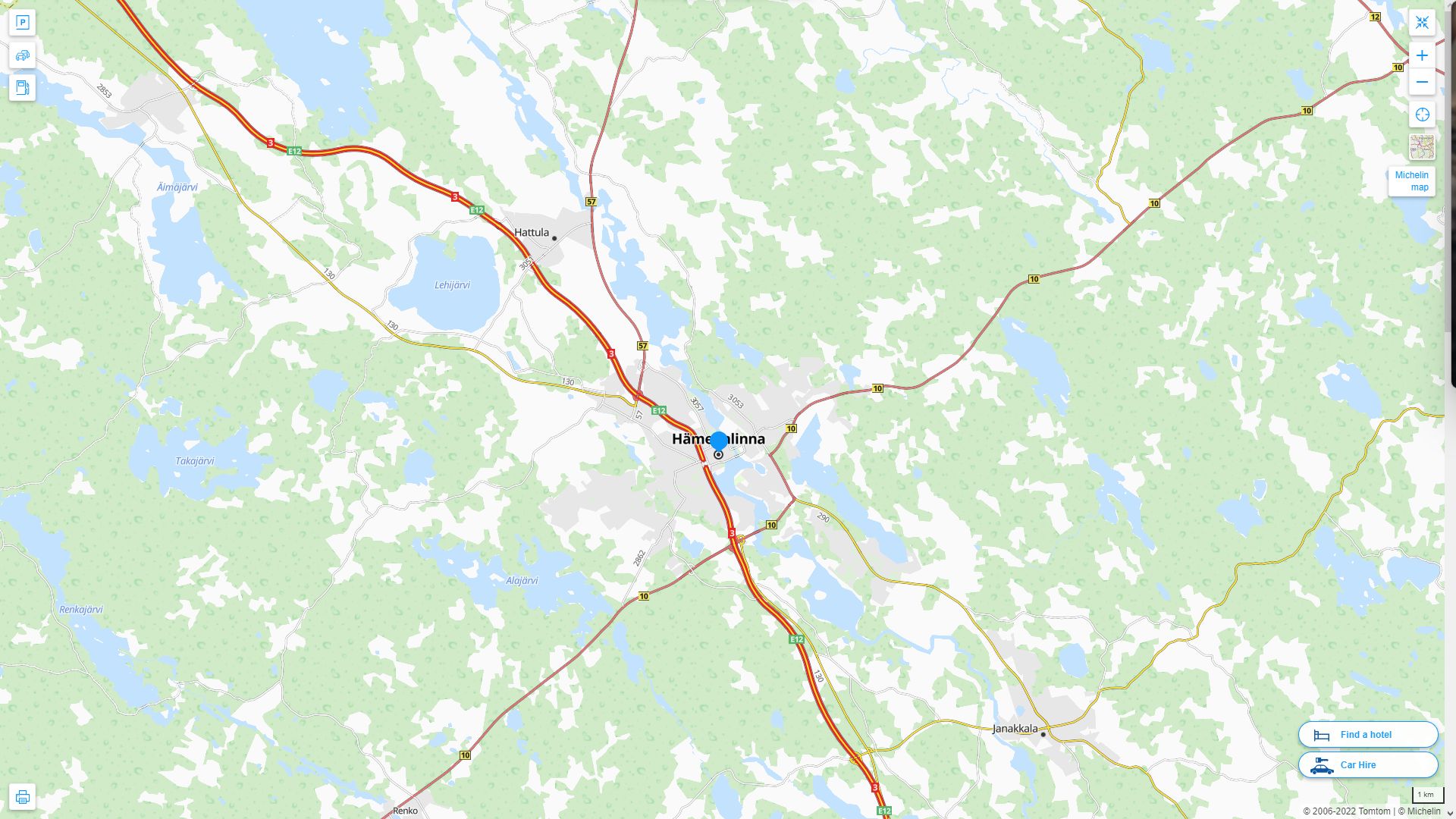 Hameenlinna Finlande Autoroute et carte routiere